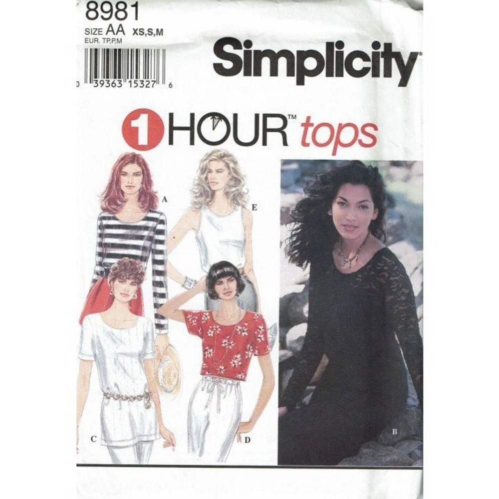 Simplicity Sewing Pattern 8981 1 Hour Tops Shirts Misses Size XS-M